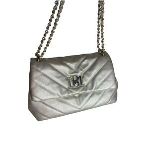 Silver Chevron Quilted Flap Chain Shoulder Handbag Mirror Logo